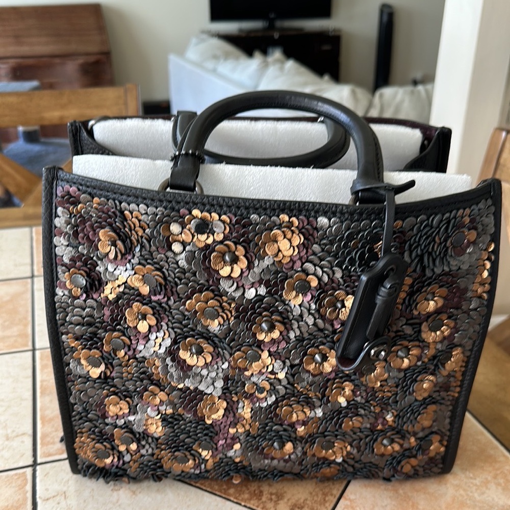 Black Coach Rogue 30 with leather sequins. Style#35613